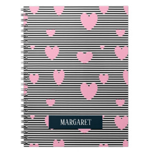 Personlig rosa hjärta och rand anteckningsbok