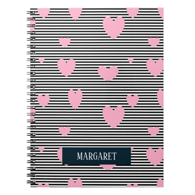 Personlig rosa hjärta och rand anteckningsbok (Framsidan)