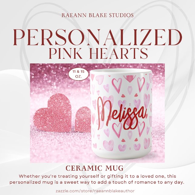 Personlig Rosa Hjärtan Keramikmugg Kaffemugg (Skapare uppladdad)