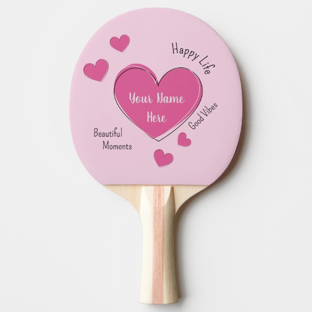 Personlig rosa hjärtan pingisracket (Framsidan)