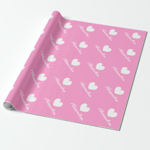 Personlig rosa hjärtbabyduschomslagspapper presentpapper