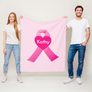 Personlig Rosa Hjärter Ribbon Breast Cancer Fleecefilt