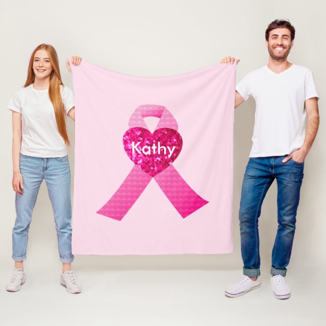 Personlig Rosa Hjärter Ribbon Breast Cancer Fleecefilt (På plats)