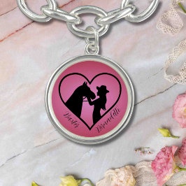 Personlig Rosa Horse and Owner Namn Armband