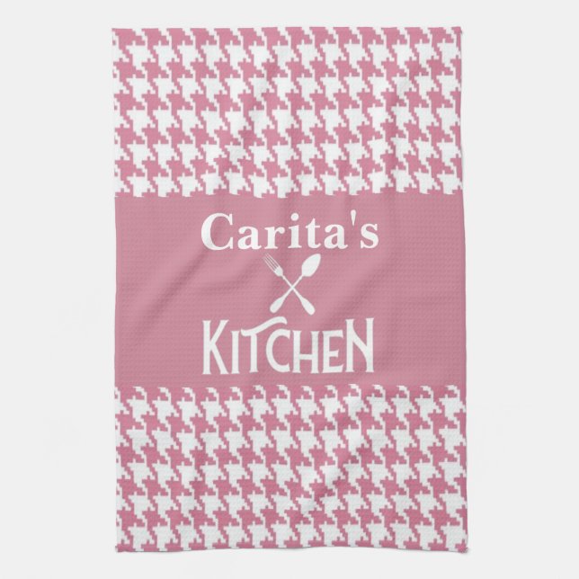 Personlig Rosa Houndstooth Kitchen Towel Kökshandduk (Vertikal)