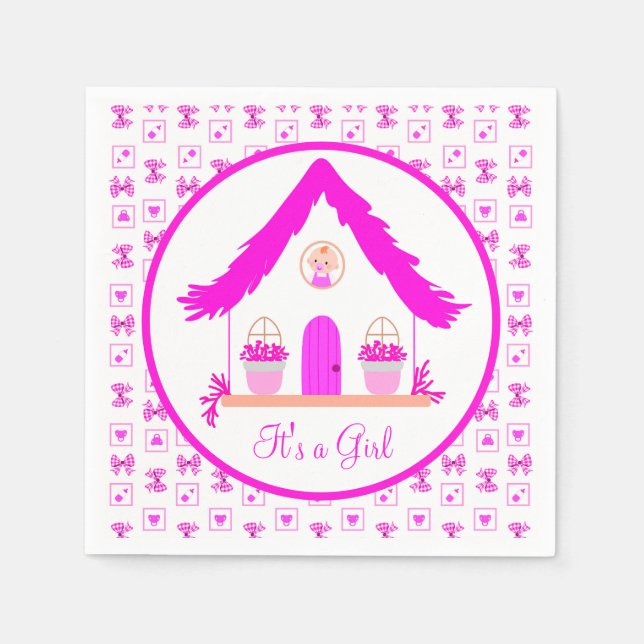 Personlig Rosa House Det är en flicka Pappersservett (Framsidan)