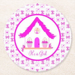 Personlig Rosa House Det är en flicka Underlägg Papper Rund