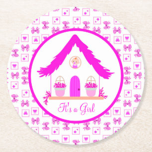 Personlig Rosa House Det är en flicka Underlägg Papper Rund