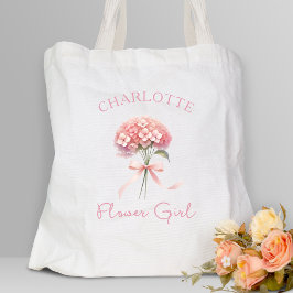 Personlig Rosa Hydrangea Bow Blommigt Flower Girl Tygkasse