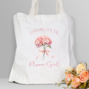 Personlig Rosa Hydrangea Bow Blommigt Flower Girl Tygkasse