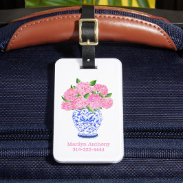Personlig rosa hydrangea chinoiserie vas bagagebricka