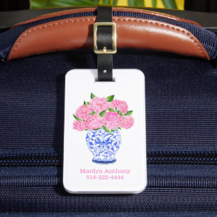 Personlig rosa hydrangea chinoiserie vas bagagebricka