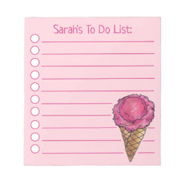 Personlig Rosa Ice Cream Cone to Do List Anteckningsblock