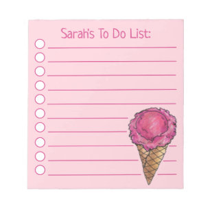 Personlig Rosa Ice Cream Cone to Do List Anteckningsblock