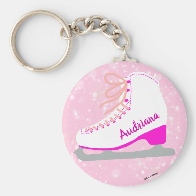 Personlig Rosa Ice Skate Cute Figur Skater Nyckelring (Framsidan)