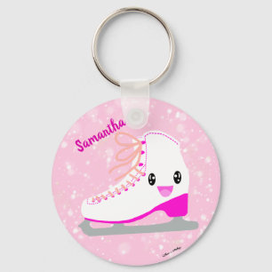 Personlig Rosa Ice Skate Cute Kawaii Figur Nyckelring