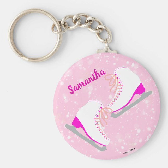 Personlig Rosa Ice Skates Cute Kawaii Figur Nyckelring (Framsidan)