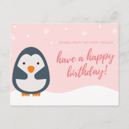 Personlig - Rosa Illustrated Penguin Birthday Vykort