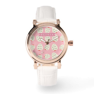 Personlig Rosa Jordgubb Namn Söt Tjejig Armbandsur