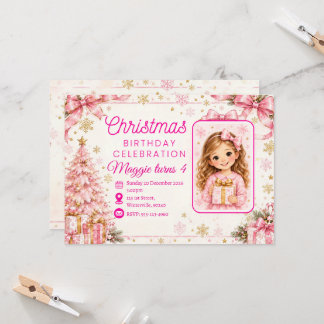 Personlig rosa jul födelsedagsinbjudan | inbjudningar