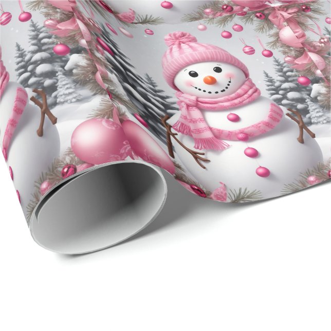 Personlig Rosa jul Snögubbe Presentpapper (Rullad Hörn)