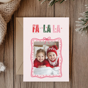 Personlig Rosa julfotoport Fa La La Julkort