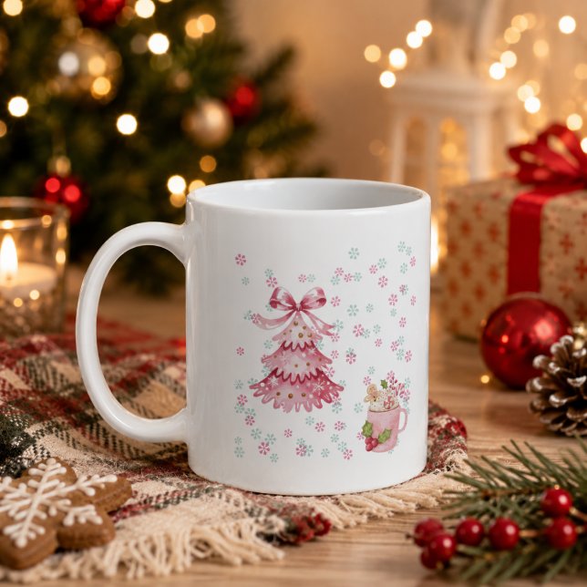 Personlig rosa julgransmugg kaffemugg (Skapare uppladdad)
