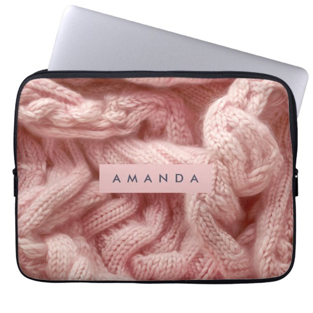 Personlig Rosa Kabelstickad Laptop Fodral (Framsidan)