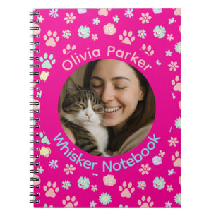 Personlig rosa kattfoto & namn Spiralanteckningsbo Anteckningsbok