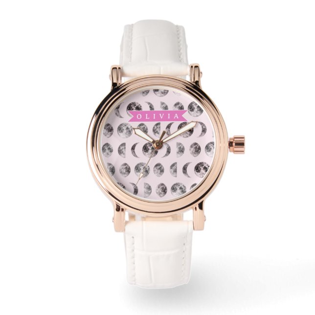Personlig Rosa Kattmönster Present Kattälskare Armbandsur (Framsida)