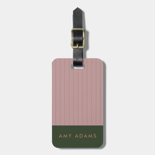 Personlig Rosa Khaki Guld Rand Elegant Bagagebricka (Vertikal Framsida)