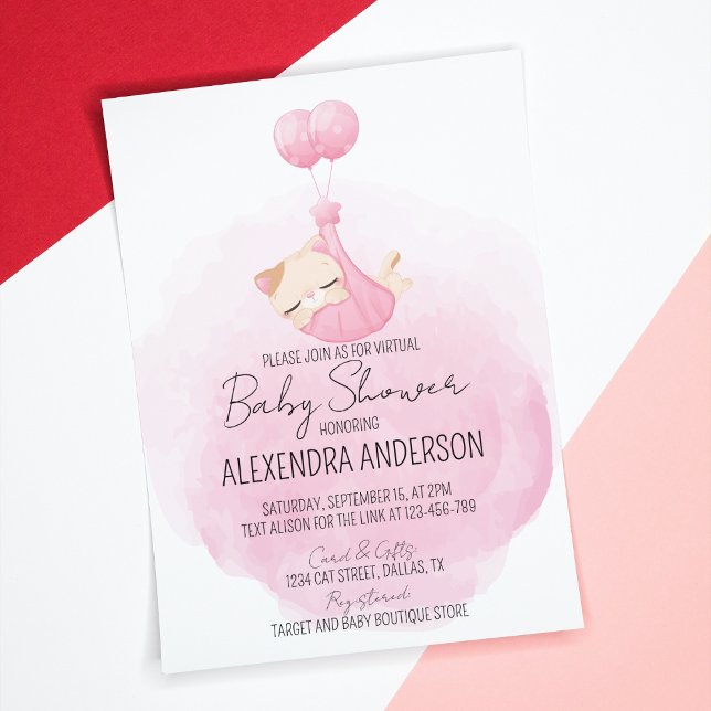 Personlig Rosa Kitten Flicka Shower Inbjudningar (Baby girl cat theme pink shower Invitation for cat lover mom-to be. )