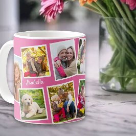 Personlig rosa kollage med 10 foton kaffemugg