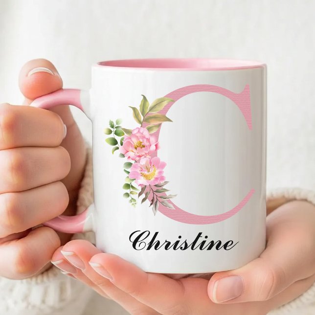 Personlig Rosa Kopp med Initialer Namn Present til (Personalized Wildflower Mug Graduation Gift for Her, Pink Floral Name Mug Thank You Gift for Mom)