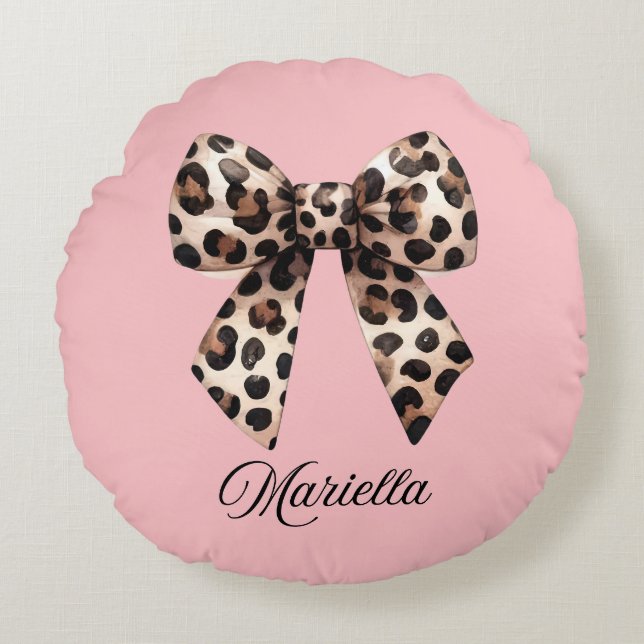 Personlig rosa kudde med leopardbåge  (Framsidan)
