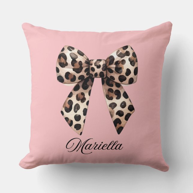 Personlig rosa kudde med leopardbåge  (Framsida)