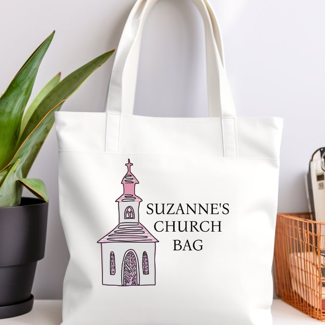 Personlig rosa kyrkobag tygkasse (Personalized Church Tote Bag)