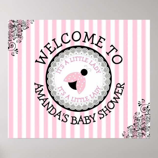 Personlig Rosa Ladybug Baby Shower Poster (Framsidan)