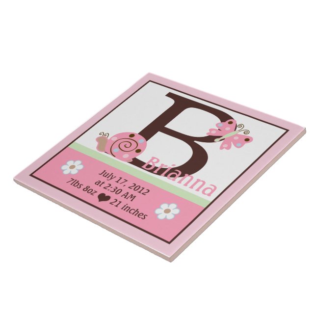 Personlig Rosa Ladybug Birth Stats Tile Kakelplatta (Sidan)