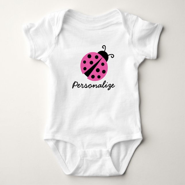 Personlig rosa ladybug creeper för flicka tee (Framsida)
