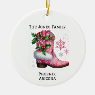 Personlig Rosa Land/Westerna Julafton CowboyBoot B Julgransprydnad Keramik