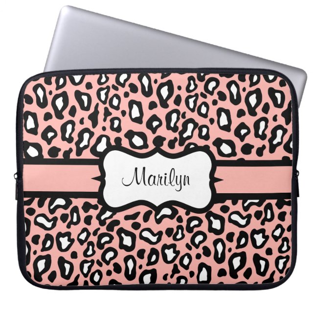 Personlig Rosa Leopard Laptop sleeve Fodral Gift (Framsidan)