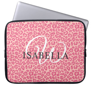 Personlig Rosa Leopard Skriv ut Namn Monogram Laptop Fodral