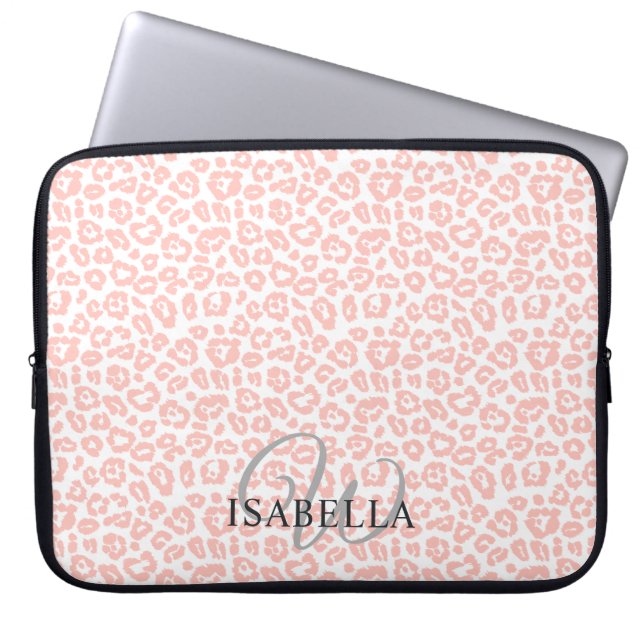 Personlig Rosa Leopard Skriv ut Namn Monogram Laptop Fodral (Framsidan)