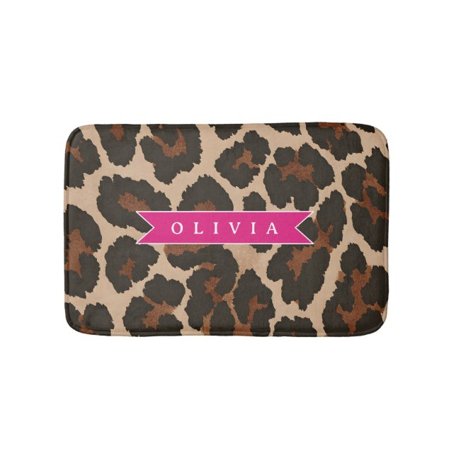 Personlig Rosa Leopardtryck Chic Djurtryck Badrumsmatta (Framsidan)