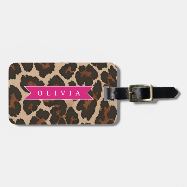 Personlig Rosa Leopardtryck Chic Djurtryck Bagagebricka (Horisontell Framsida)