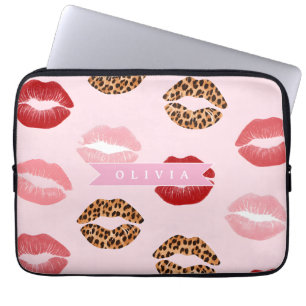 Personlig Rosa Leopardtryck Läppmönster Laptop Fodral