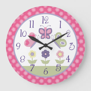 Personlig Rosa & Lila Butterfly Nursery Clock Stor Klocka