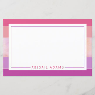 Personlig Rosa Lila Stripe Stationery Papper