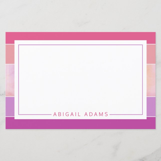Personlig Rosa Lila Stripe Stationery Papper (Framsida)